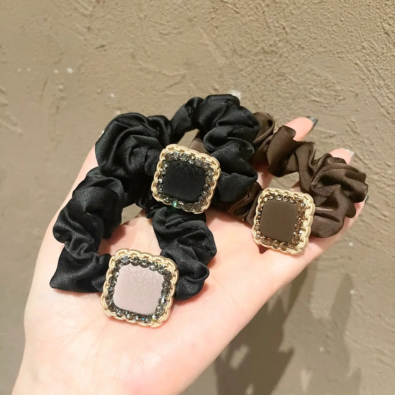 Leather Square Rhinestone Hair Ring Forest Temperament Large Intestine Ring