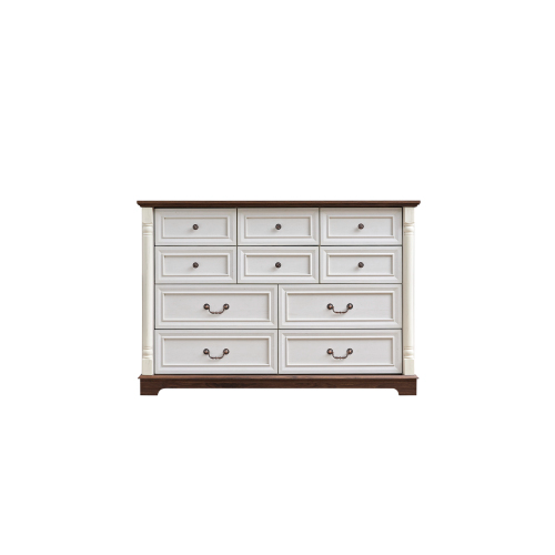 10 Drawer Dresser Chest For Bedroom With Wooden Base And Riser Trim, Wooden Rustic Rustic Chest Of Drawers, Storage Dresser For Bedroom, Living Room