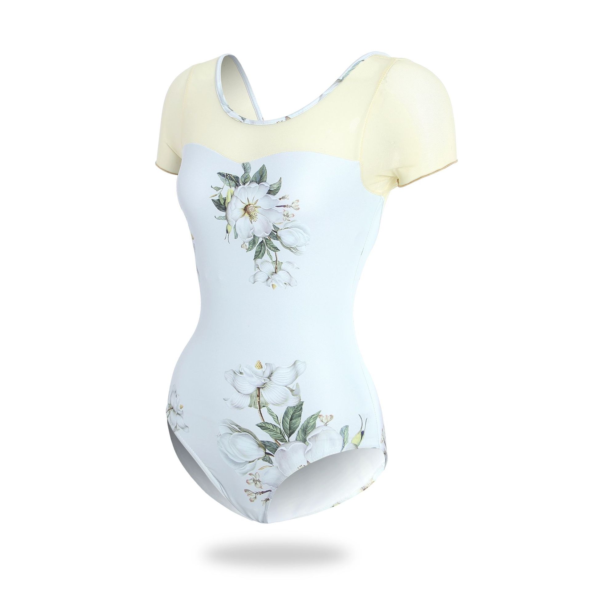 Women's Bodysuit Mesh Panel Printed Short Sleeve Ballet One Piece