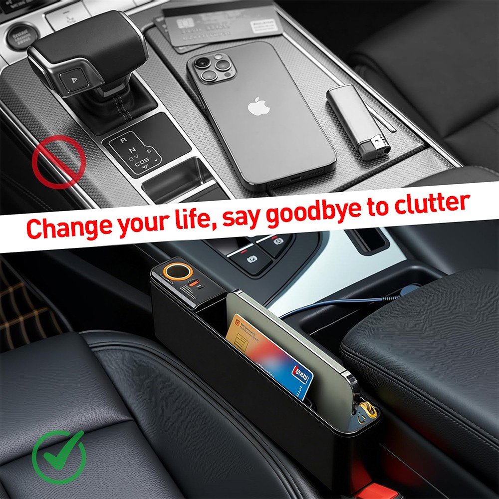 Rechargeable Seat Gap Storage Box Phone Holder Organizer Black Car Accessories — image 4
