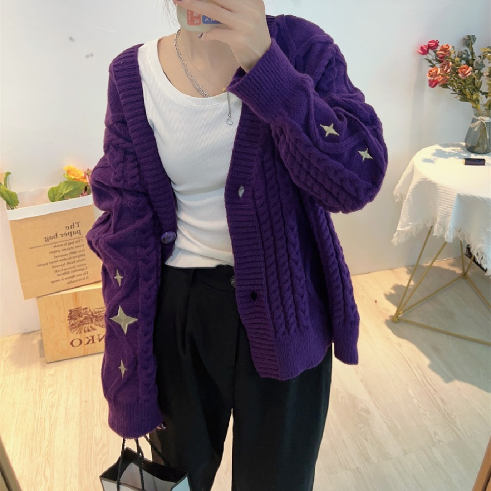 Autumn And Winter Solid Color Long Sleeve Cardigan For Women