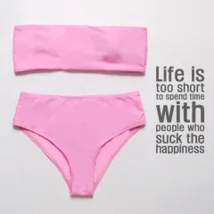 Sexy Solid Color Tube Top Two-piece Swimsuit - Pink - View 1