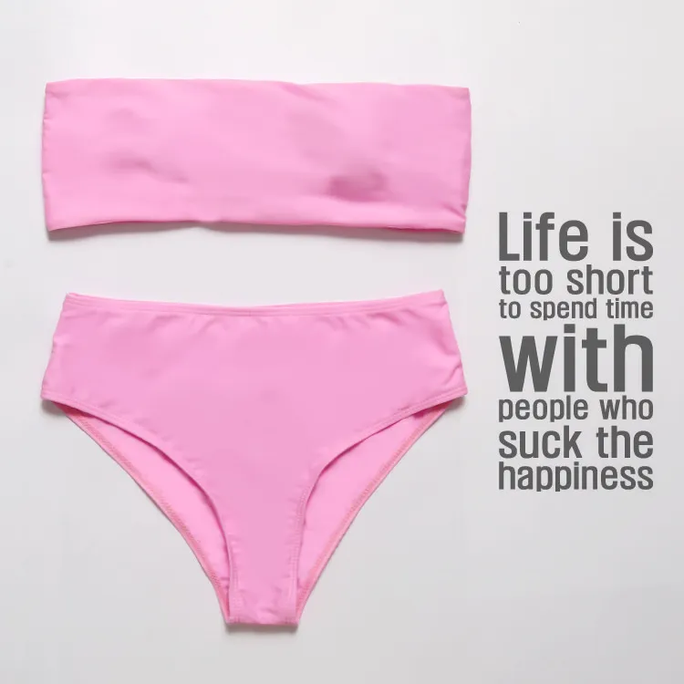 Sexy Solid Color Tube Top Two-piece Swimsuit - Pink