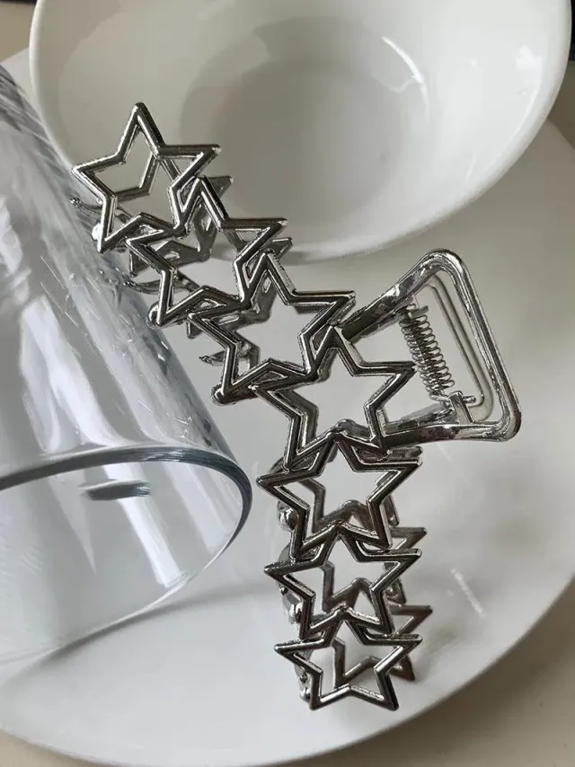 Simple Metal Star Silver Large Hair Clip Star Grip - Shop at LoveMi
