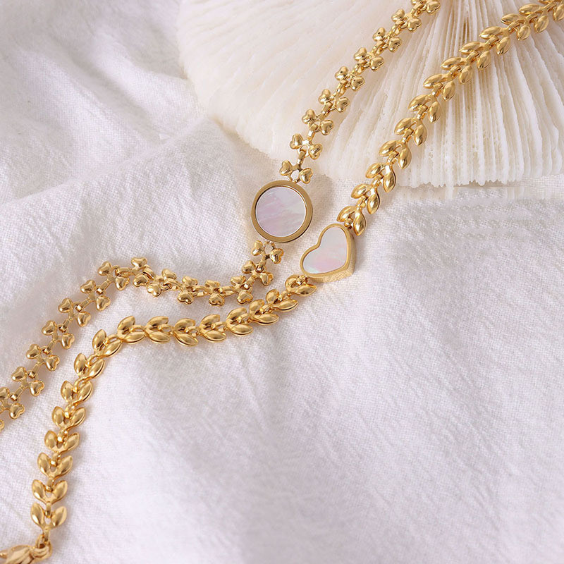 White Sea Shell Peach Heart-shaped Chain Bracelet Jewelry