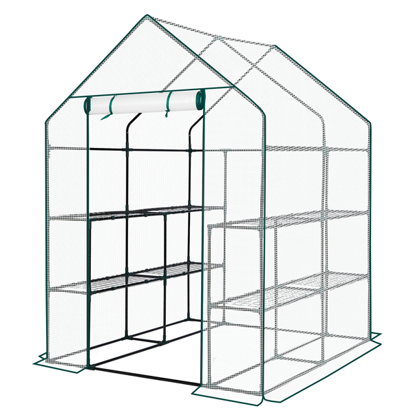 Mini Walk-in Greenhouse With PE Cover, 8-Shelf Indoor Outdoor Plant Gardening Green House For Garden Backyard, 56inch X 56inch X 77inch, White