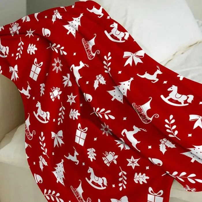 Christmas Flannel Throw Blanket, Soft Holiday Print Sofa Blanket, 130 x 150 cm - detail photo 5