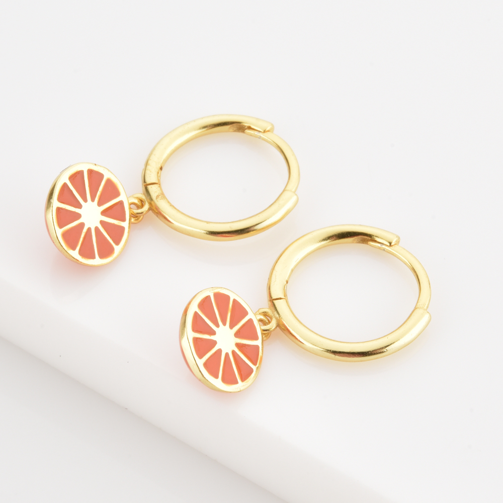 925 Sterling Silver Gold Orange Fruit Drop Earring