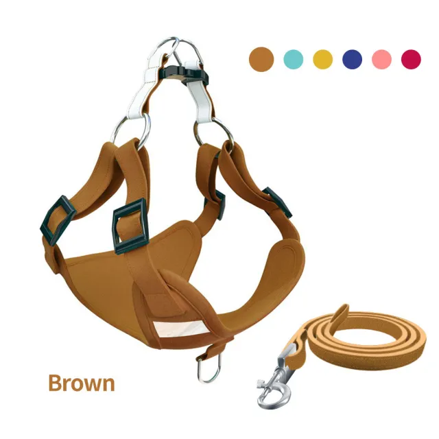 Pet Dog Harness Reflective Dog Leash Vest Type Harness Set Brown - Shop at LoveMi