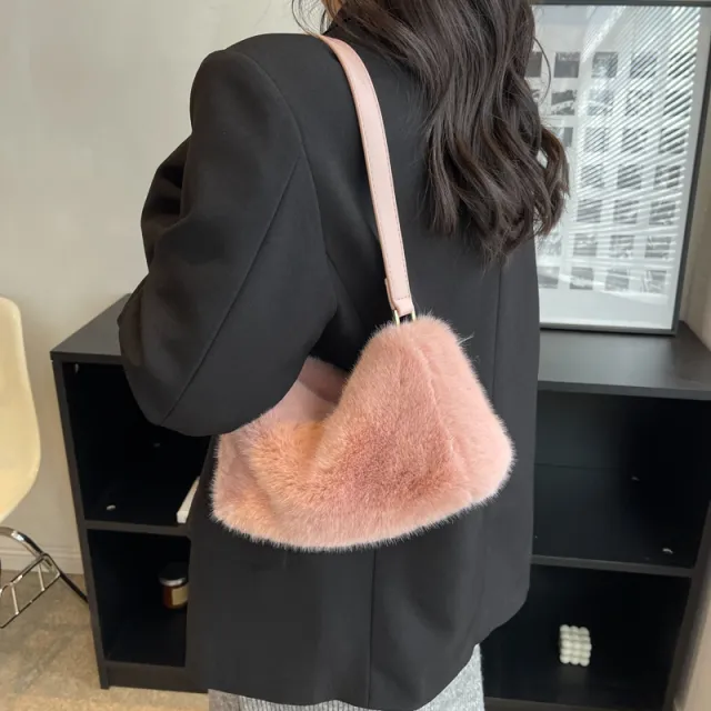 Plush Niche Fashion Shoulder Bag Western Style Pink - Shop at LoveMi