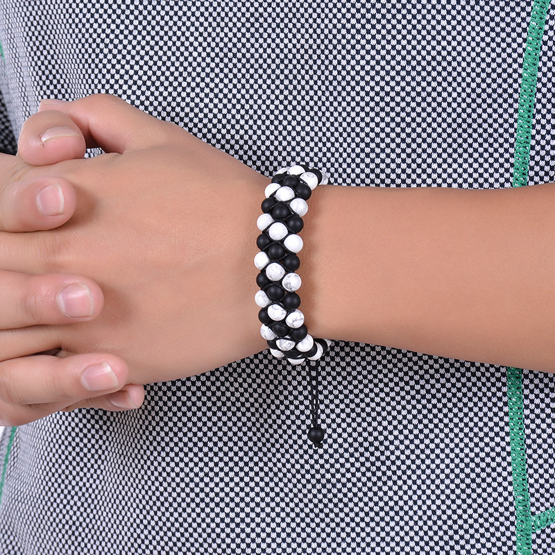 Natural Stone Frosted Stone Beaded Bracelet Iron Ore Double Wrap Braided Bracelet