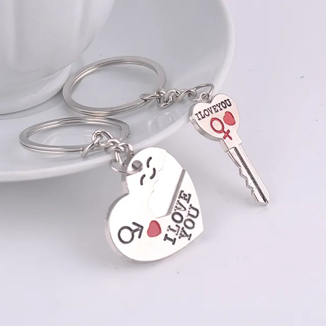 Heart shaped Keychain English Secret Love Keychain Couple Keychain Silver - Shop at LoveMi