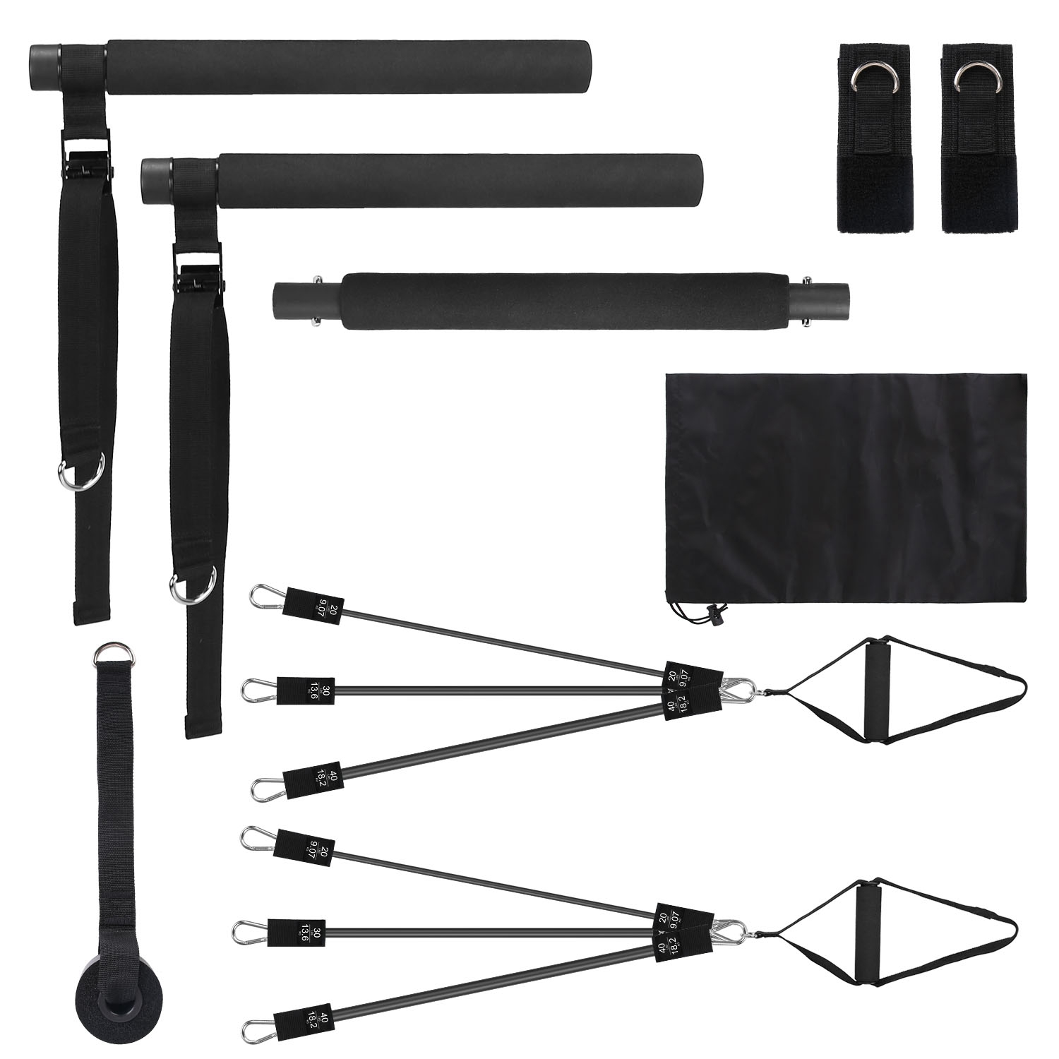 100LBS OR 180LBS Band Options - 1Pc Pilates Bar Kit Multifunctional Pilates Yoga Toning Bar Full Body Exercise Equipment Set For Beginners Intermediates Professionals 4 Elastic Resistance Bands — foto 3
