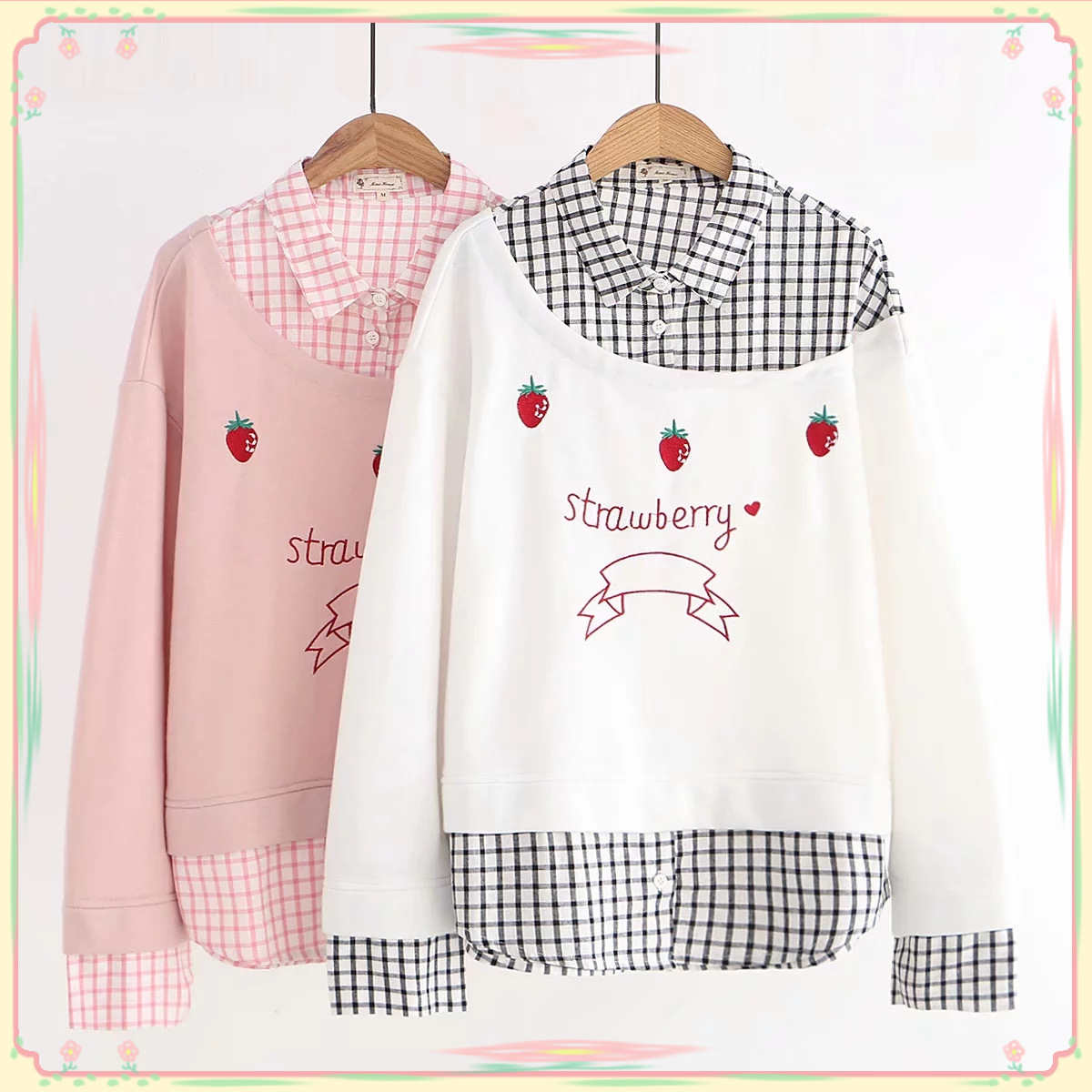 Title 5, Strawberry fake two-piece plaid sweater