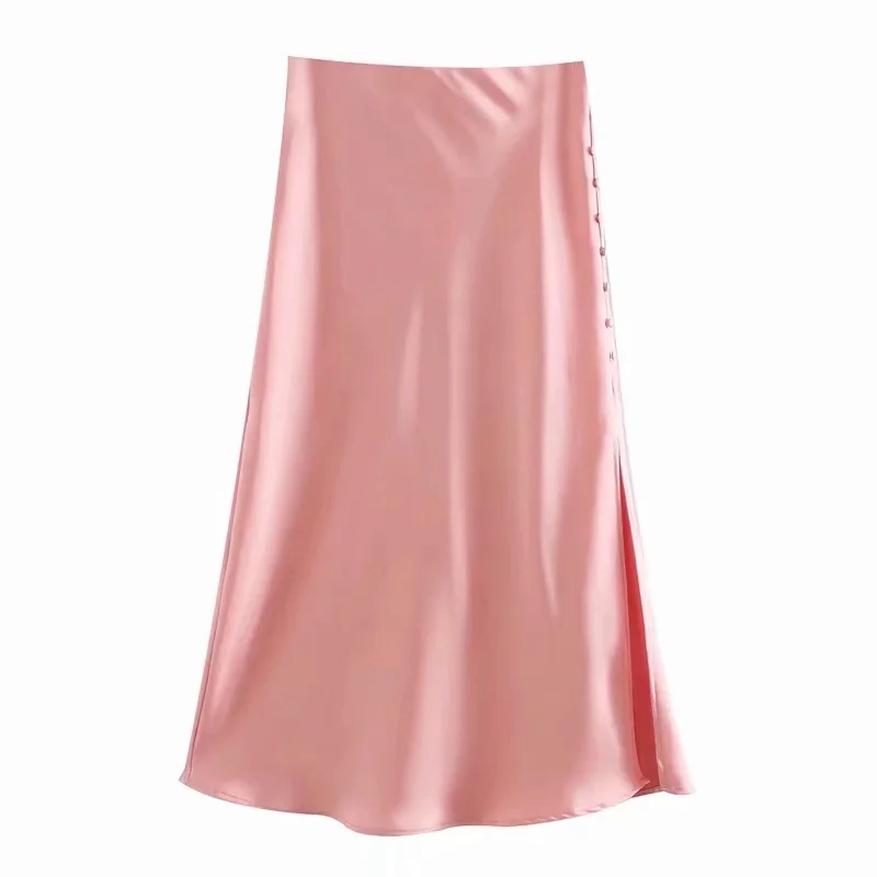 Title 8, Ladies Fashion Buttoned Slit Satin Skirt