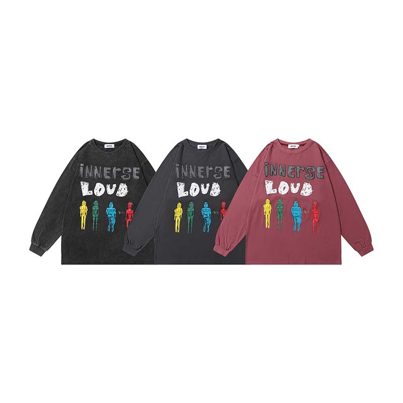 Street Trend Letters Creative Interesting Character Printing Couples Long Sleeves