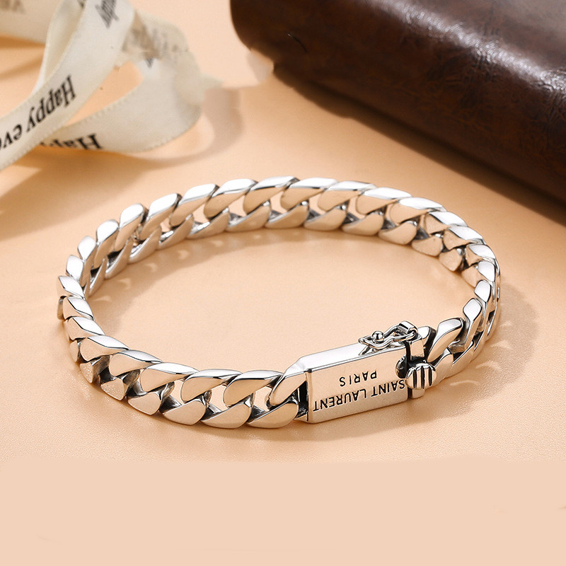S925 Sterling Silver Simple Punk Bare Body Bracelet Cuban Chain