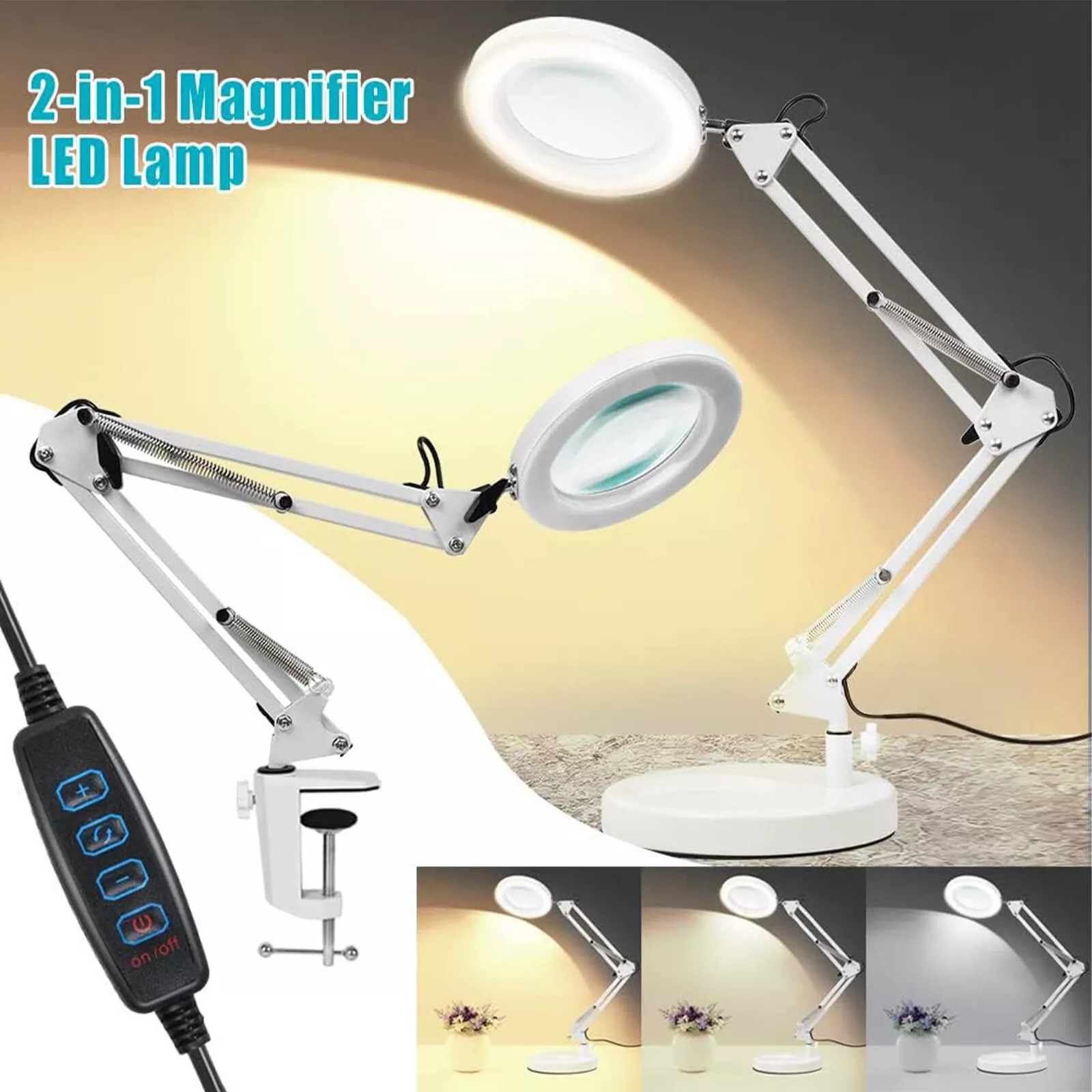 10X Magnifying Glass Desk Light Magnifier LED Lamp Reading With Base& Clamp — image 8