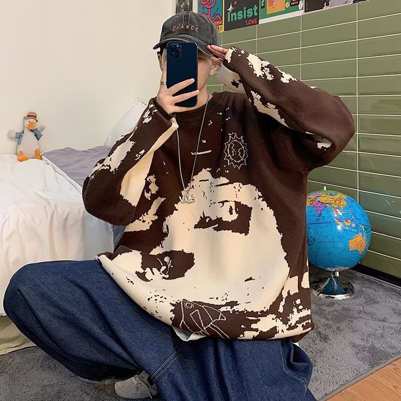 Soft Waxy Day Tie Lazy Retro Crewneck Sweater Large Size