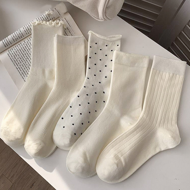 Korean Style Ruffled Polka Dot Socks, Trendy INS Mid-Calf Socks, Solid Color, Spring & Summer Ballet Style, JK Socks For Women, Lolita Socks