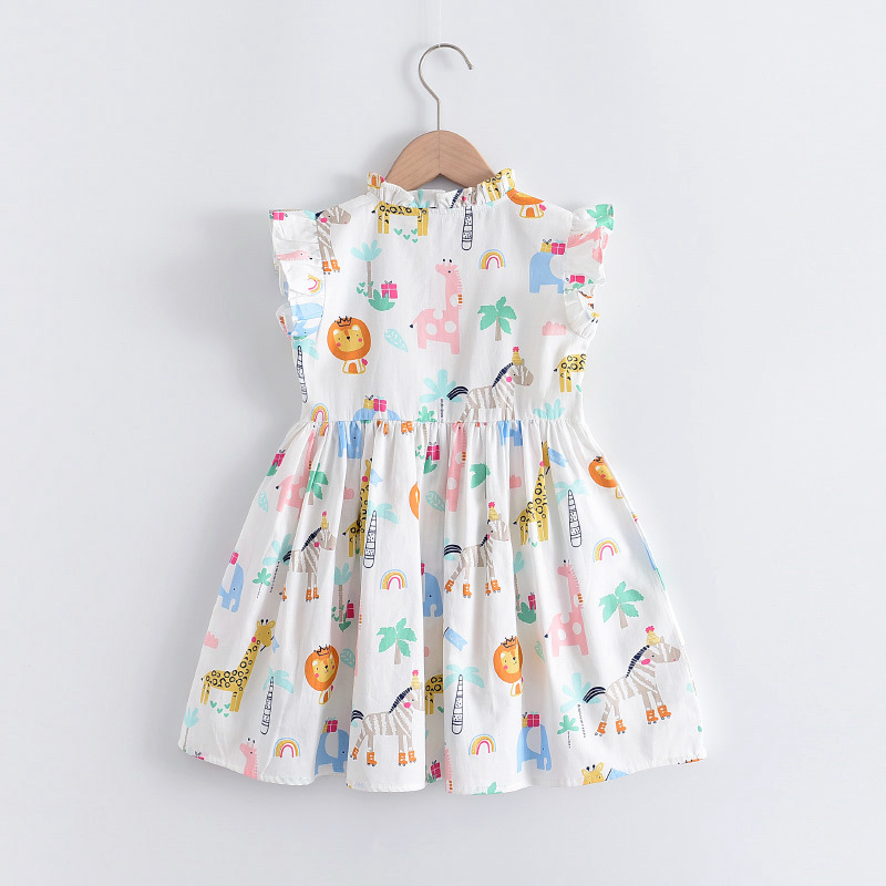 Flying Sleeve Cartoon Print Children's Western Style Dress