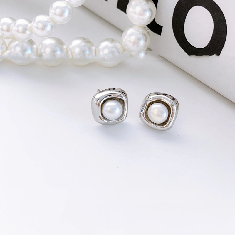 Whole Body Sterling Silver Inlaid Bead Small Square Stud Earrings