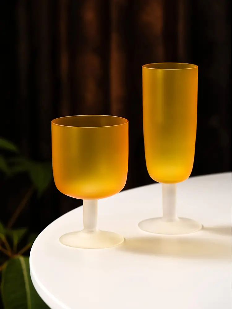 Medieval Sunset Cup Orange Frosted Glass Goblet