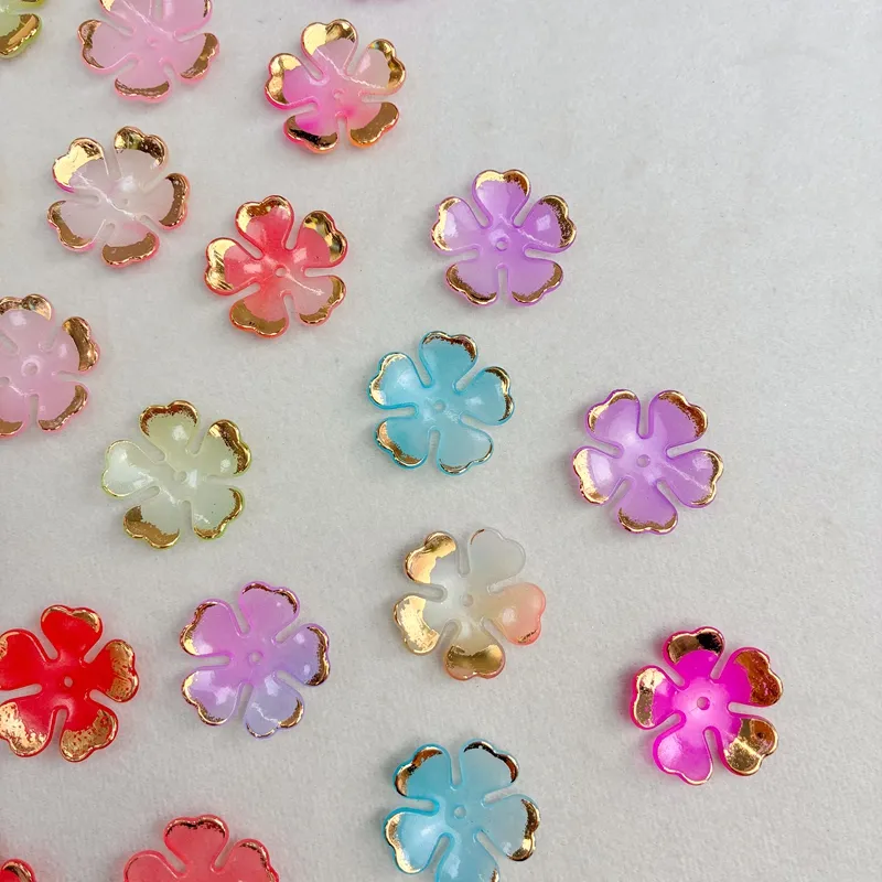 Two-Tone Gold-Trimmed Acrylic 5-Petal Plum Blossom Beads
