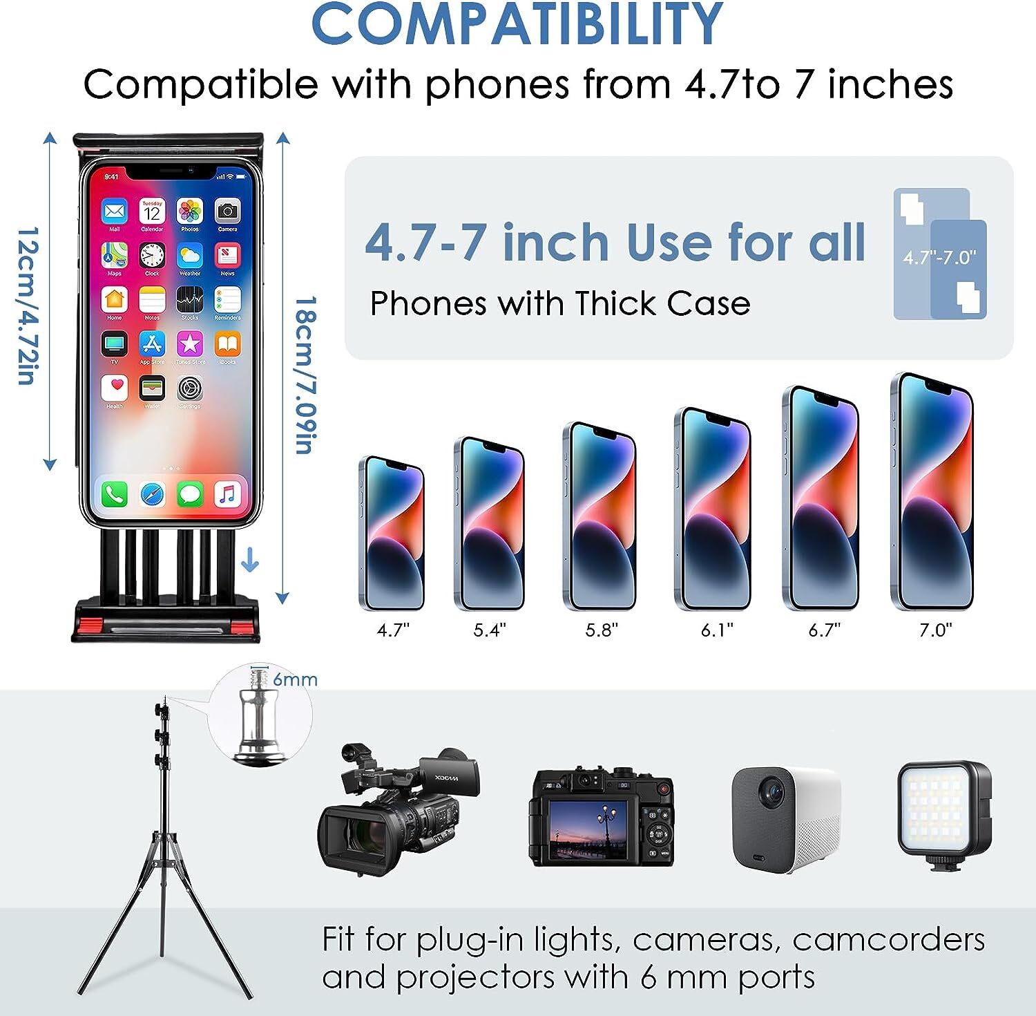 170CM Tall Flexible Phone Tripod With Gooseneck Heavy Duty