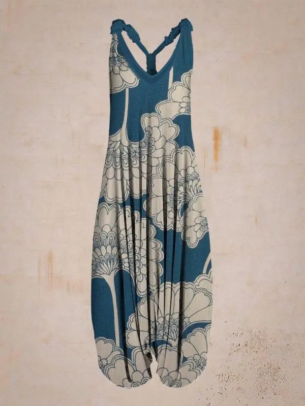 Abstract Printed Loose Plus Size Casual Suspender Jumpsuit K S - Shop at LoveMi