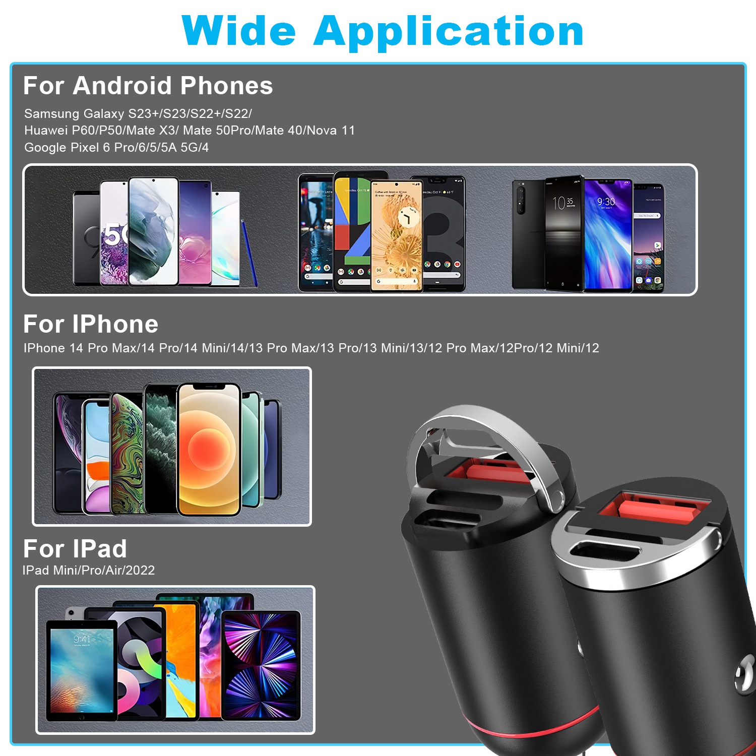 2Pcs 1,00W USB TypeC Car Charger QC4.0 PD3.0 USB Fast Charging Adapter Dual Port Car Cigarette Lighter Compatible With Phone Pad