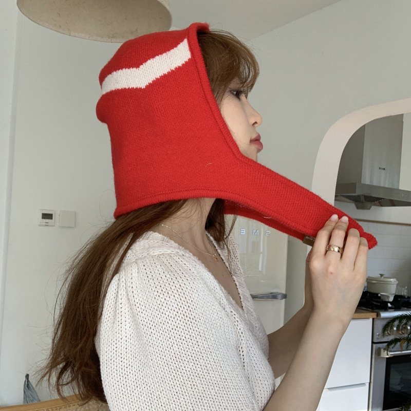 Scarf Button Snap Knit Hood For Warmth Red - Shop at LoveMi