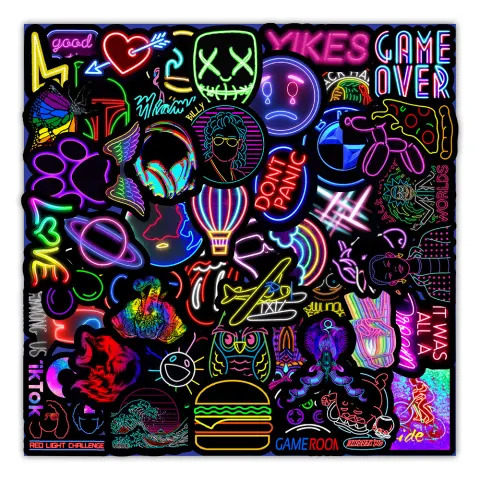 50 New Neon Stickers Car Trunk Phone Water Cup