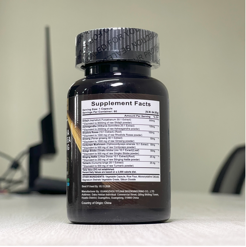 Herbal supplement with Shilajit and Ginseng, Nature's Synergy Formula containing Shilajit Pure Himalayan, Ashwagandha, Rhodiola Rosea, Panax Ginseng, Gingko Biloba, Turmeric, Stinging Nettle, Cordyceps Mushroom, and more in one capsule. Designed for both 