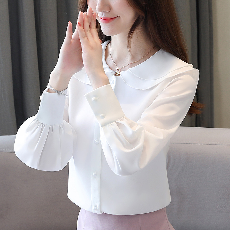 Title 5, Doll Collar Solid Color Long-sleeved Chiffon Shirt