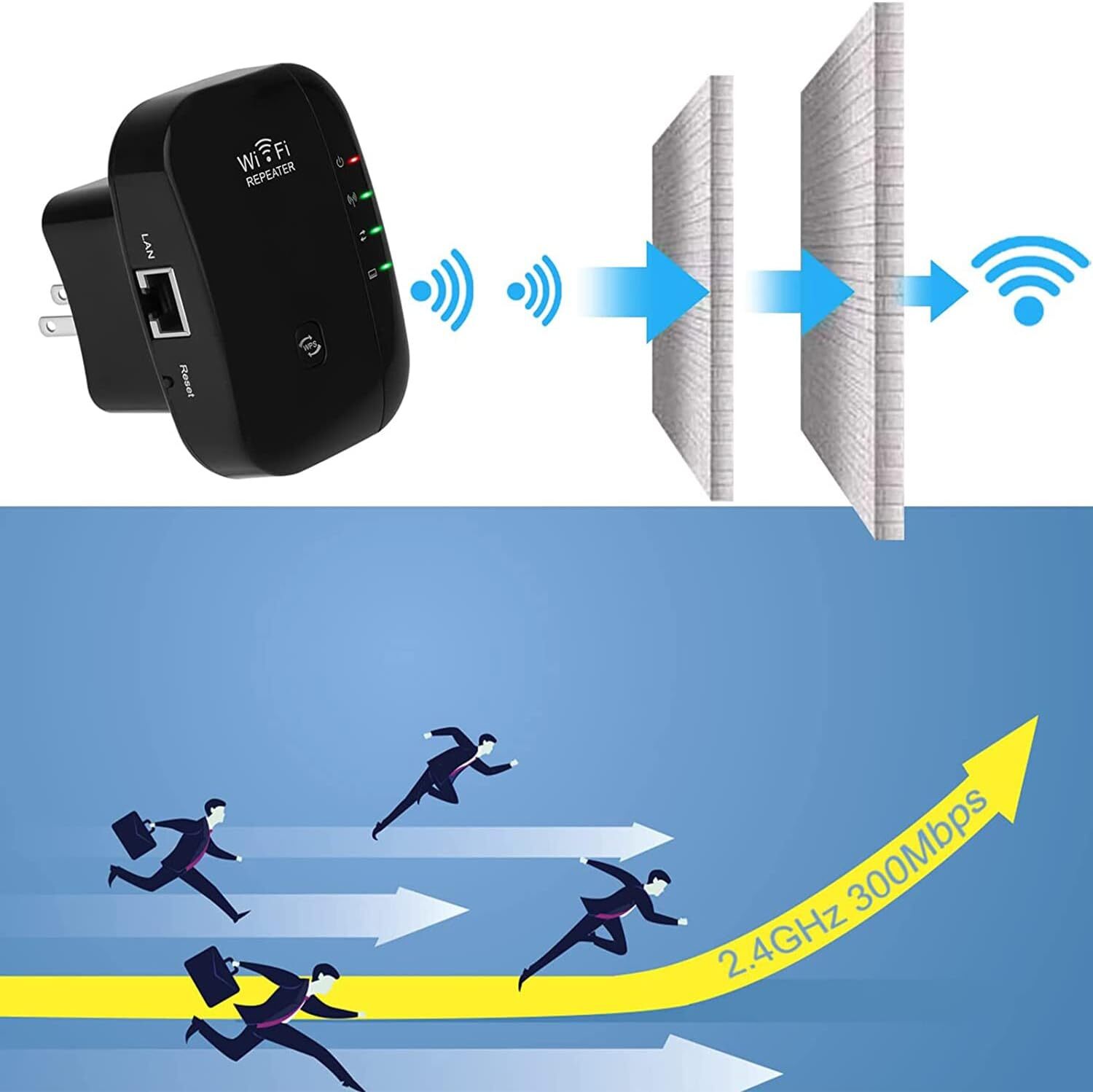 Wifi Repeater Wireless Signal Amplifier Extended Network Enhancer EU US Home Router 300m Through The Wall Bedroom Receive Moving