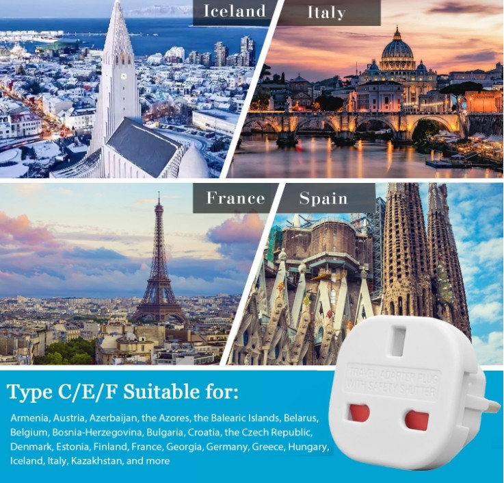 6X Black UK To EU Travel Adaptor Europe European Plug Adapter UK 3 Pin To 2 Pin — foto 11