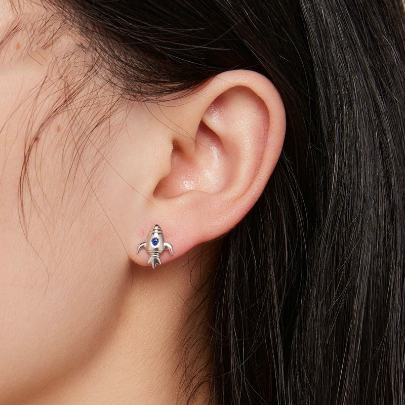 Title 3, 925 Spaceman Spacecraft Asymmetric Earrings