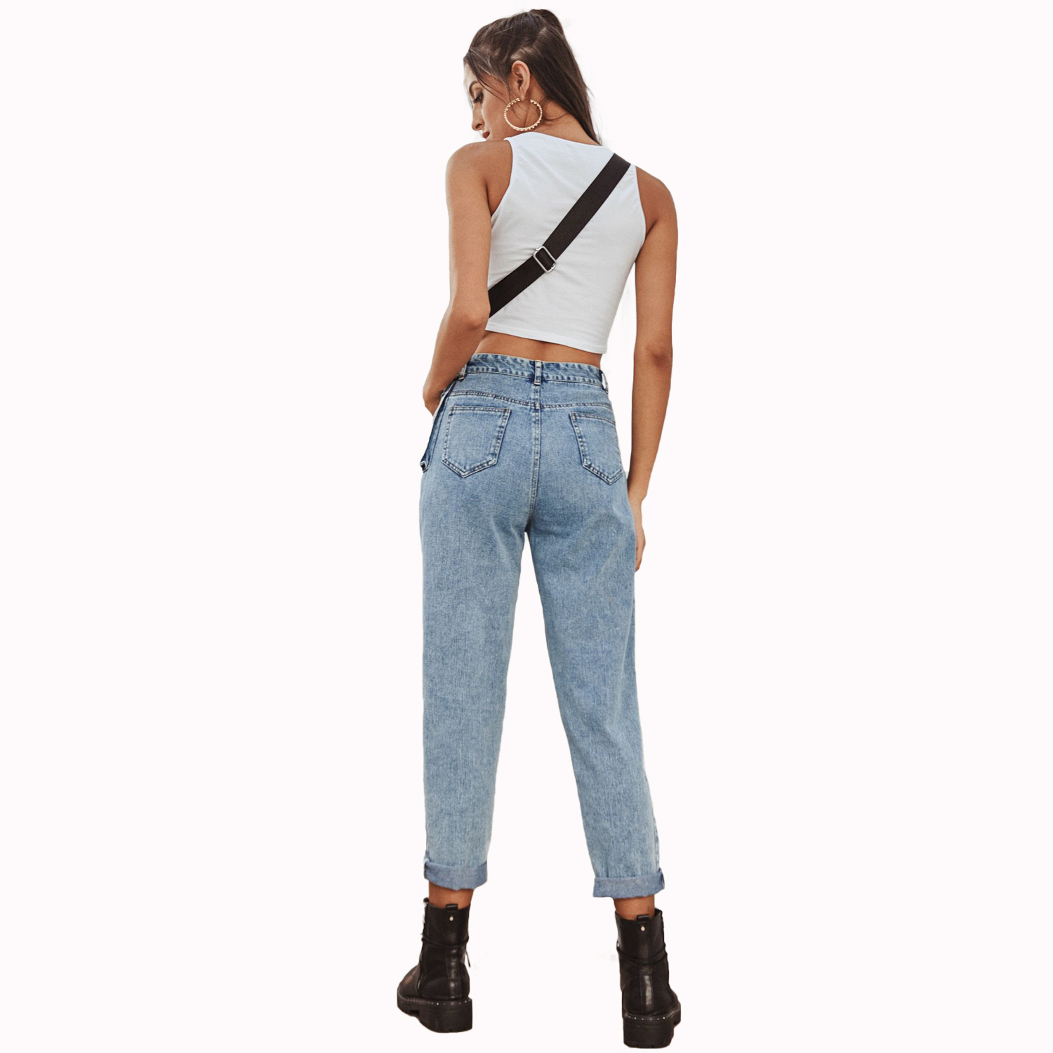 Title 4, High Waist Tooling Patch Pocket Denim Trousers