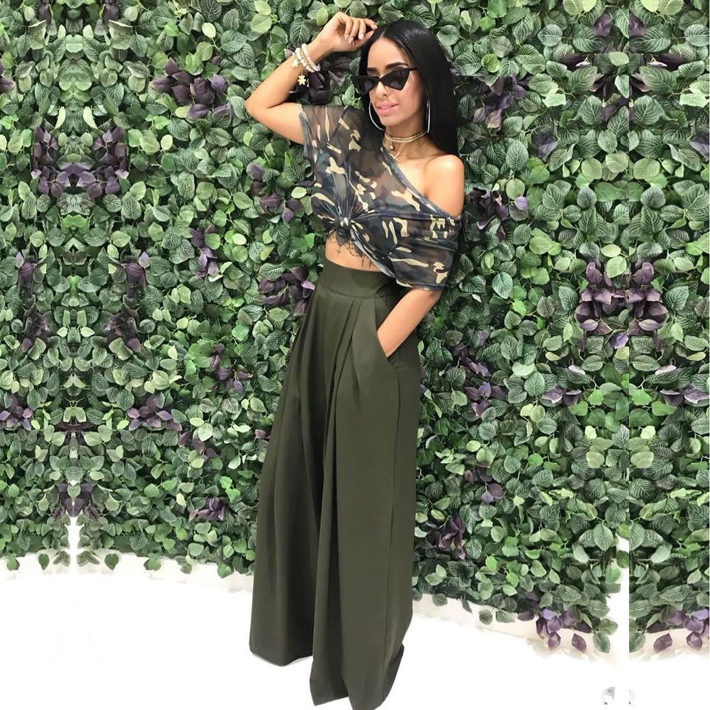 Fashion Personality Flared Trousers Wide leg Casual Wide leg Pants Army Green - Shop at LoveMi