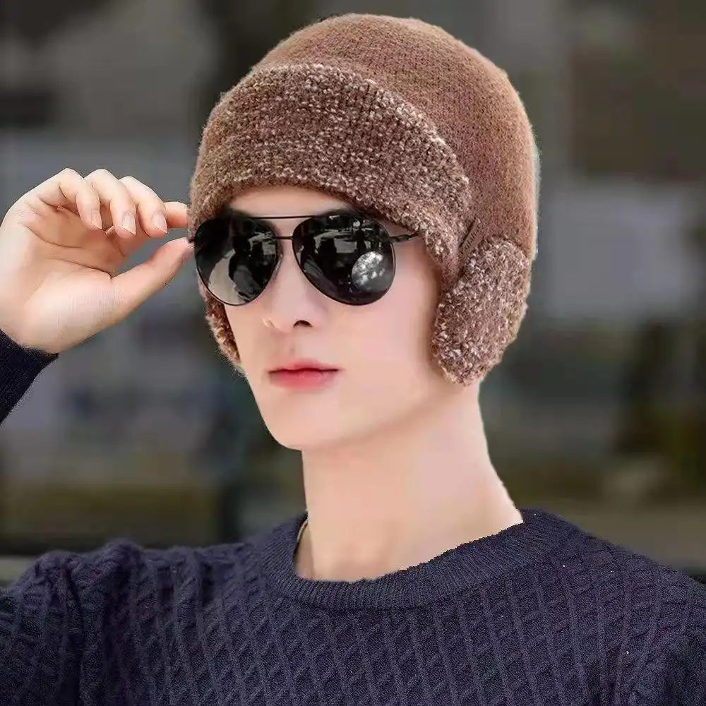 Plush Wool Two-color Ear Protection Thick Knitted Hat