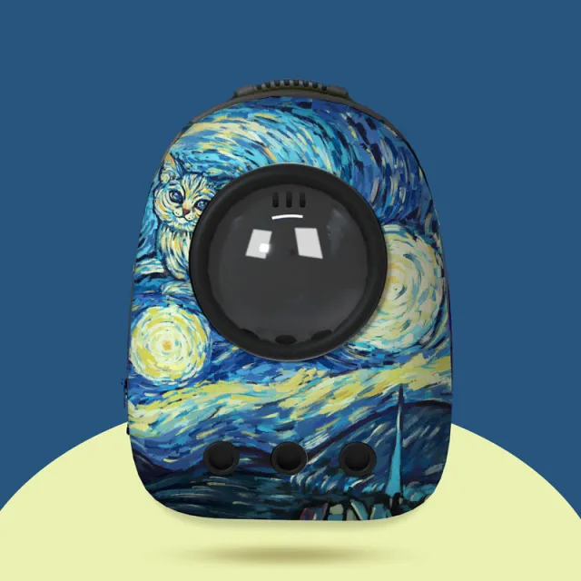 Cat Bag Go Out Portable Breathable Space Pet Compartment Double Shoulder Cat Backpack Van Gogh Starry Sky - Shop at LoveMi