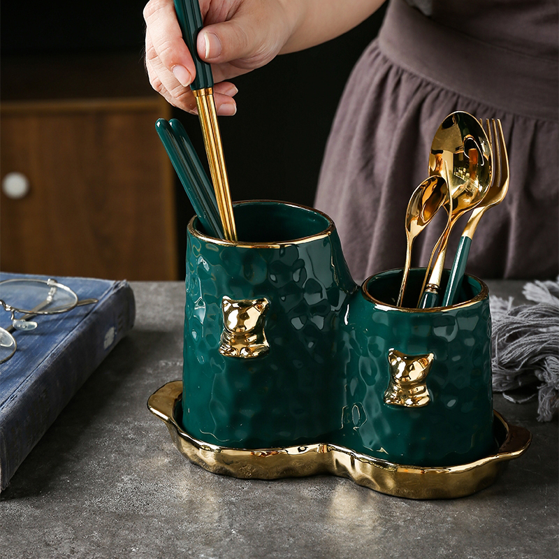 Light Luxury Chopstick Holder Knife Fork Spoon Holder Creative Ceramic Rack Chopstick Storage Drain Pipe Household