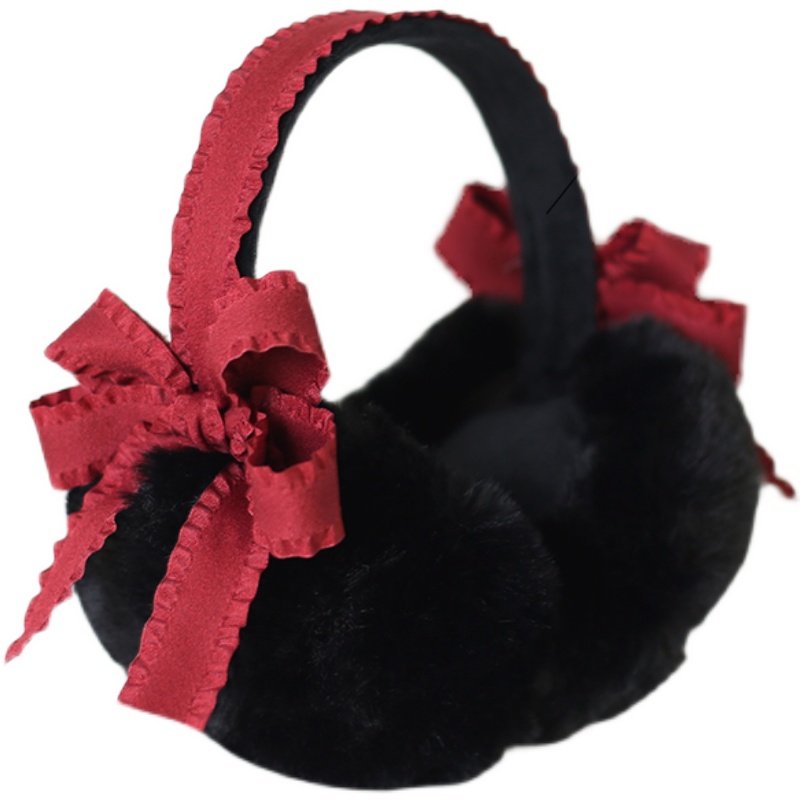 Dark red bow black ear protect