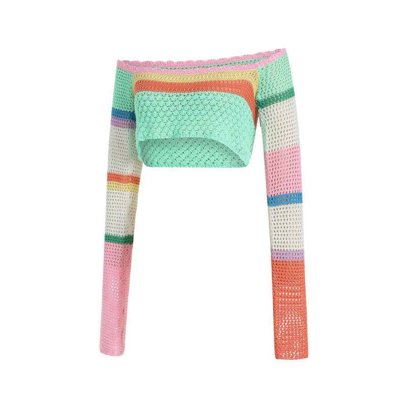 Ladies Fashion Casual Hollow Knit Long Sleeve