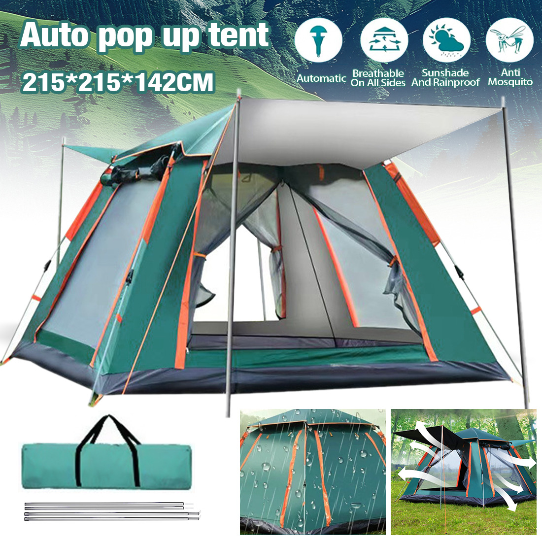 3-5 Man Automatic Instant Up Camping Tent Waterproof Outdoor Family Shelter 7