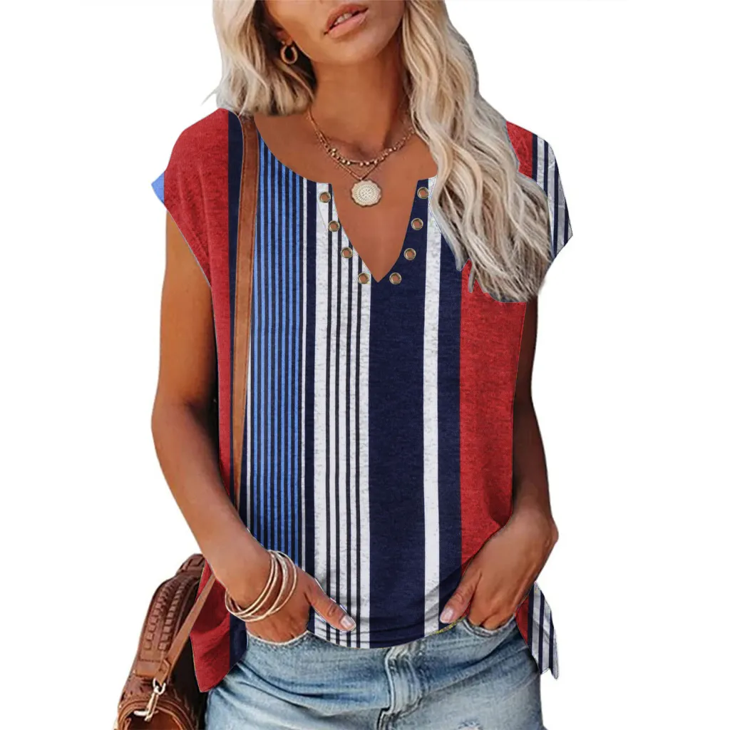 Printed V-neck Women's Tank Top - Red