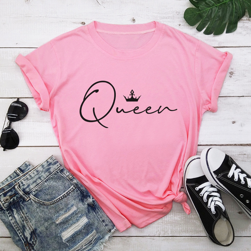 Title 9, Crown Queen Letter Print O-Neck Loose T-shirt