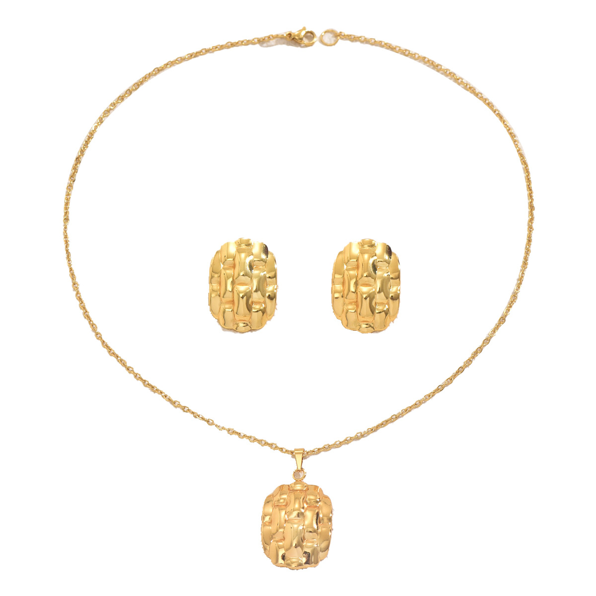 Cross-border European American Women Jewelry Set, Irregular Geometric Wrinkle Texture Design Necklace & Matching Earrings, High-end Versatile Daily Ac