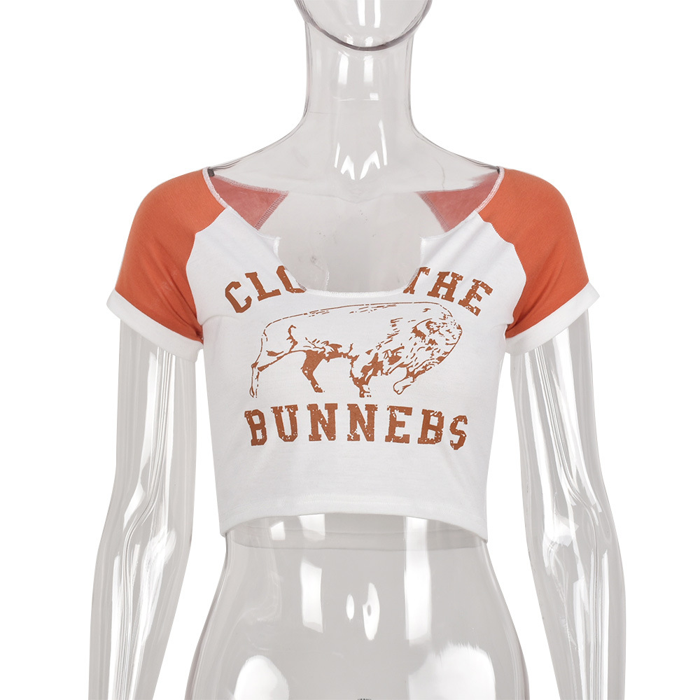 European And American Women's Ins Style Navel Print T Shirt